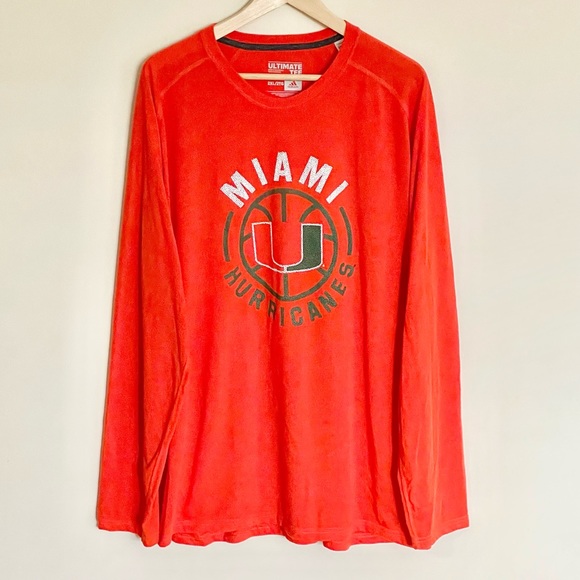 NEW Adidas Miami Hurricanes Basketball Long Sleeve Orange Ultimate Tee Men’s XXL - Picture 2 of 7